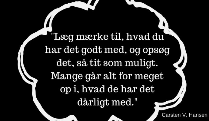 "Læg mærke til, hvad du har det godt med, og opsøg det, så tit som muligt. Mange går alt for meget op i, hvad de har det dårligt med." carsten vagn hansen